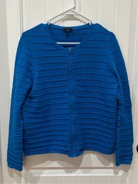 Ann Taylor Bright Blue Ribbed Zip Cardigan